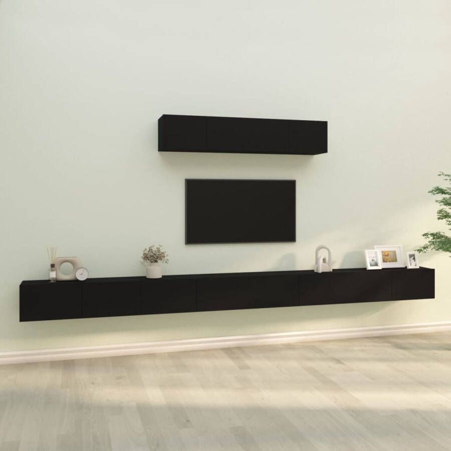 The Living Store TV-meubelset Klassieke Televisiekastenset 100x30x30cm 80x30x30cm Zwart Tv Meubel Klassieke Tv Kast Houten Tv Stand Wandmontage Tv Unit Tv Salontafel - Foto 4