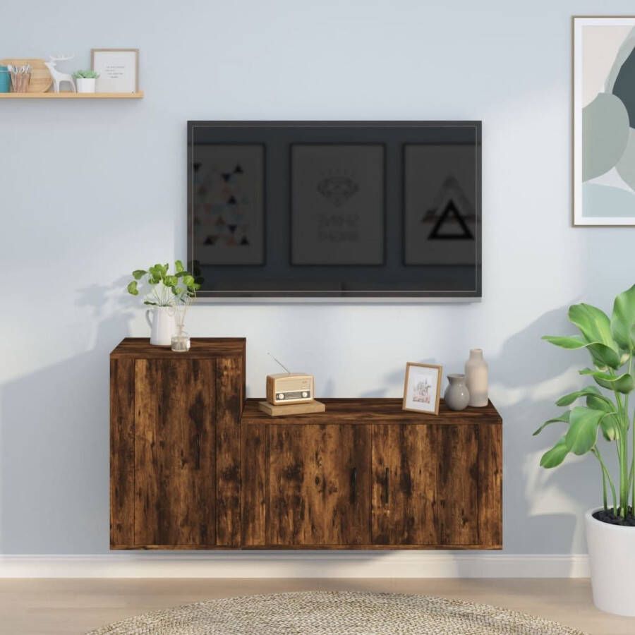 The Living Store TV-meubelset Klassieke televisiekastenset Gerookt eiken 80 x 34.5 x 40 cm 40 x 34.5 x 60 cm TV Kast Houten TV Kast Vintage TV Kast Rustieke TV Kast Bruine TV Kast - Foto 3