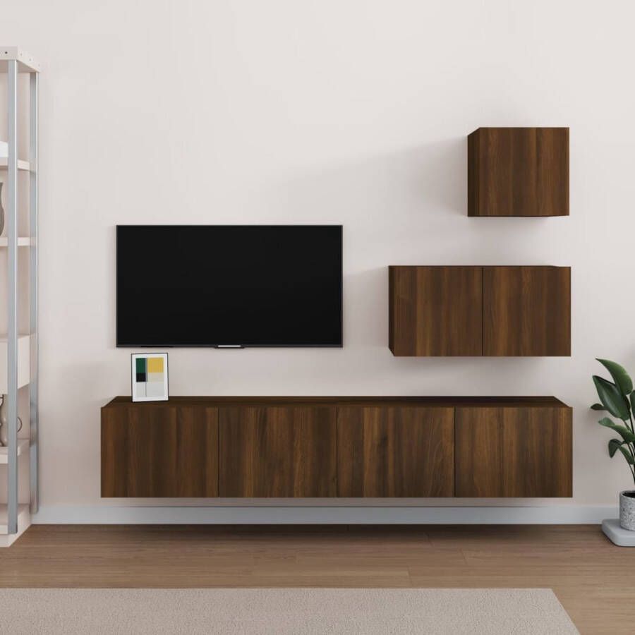 The Living Store TV-meubelset Modern Bruineiken 30.5 x 30 x 30 cm 60 x 30 x 30 cm 80 x 30 x 30 cm (B x D x H) Duurzaam bewerkt hout TV-meubel Houten TV-stand Bruin TV-meubel Salontafel Media Kast - Foto 3