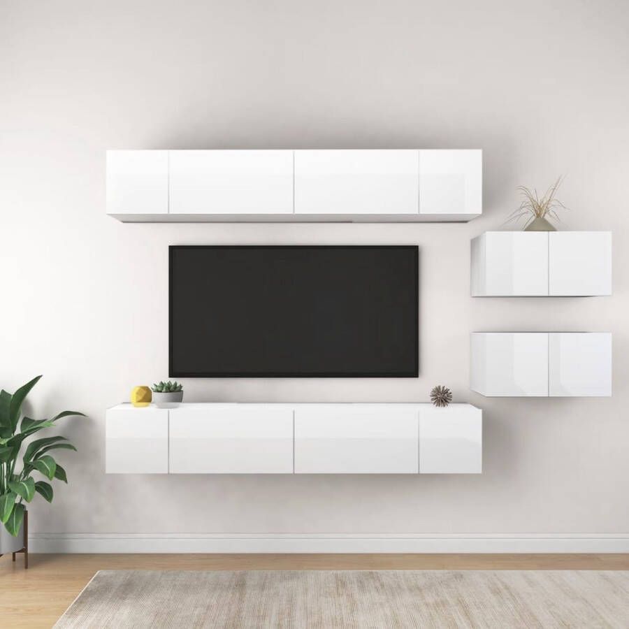 The Living Store Tv-meubelset Modern Spaanplaat Hoogglans wit 60 x 30 x 30 cm 8 stuks - Foto 2