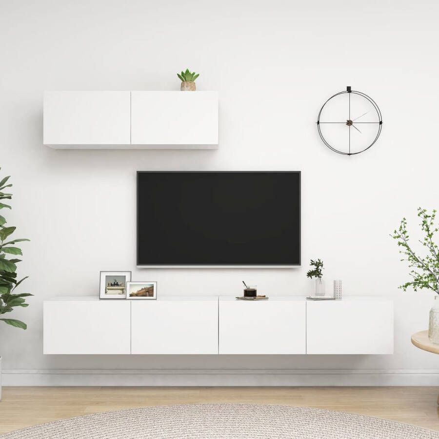 The Living Store TV-meubelset Muurbevestiging Wit 100 x 30 x 30 cm Spaanplaat Tv-meubel Houten Tv-meubel Wandmontage Tv-meubel Wit Tv-meubel Livingroom Furniture - Foto 3