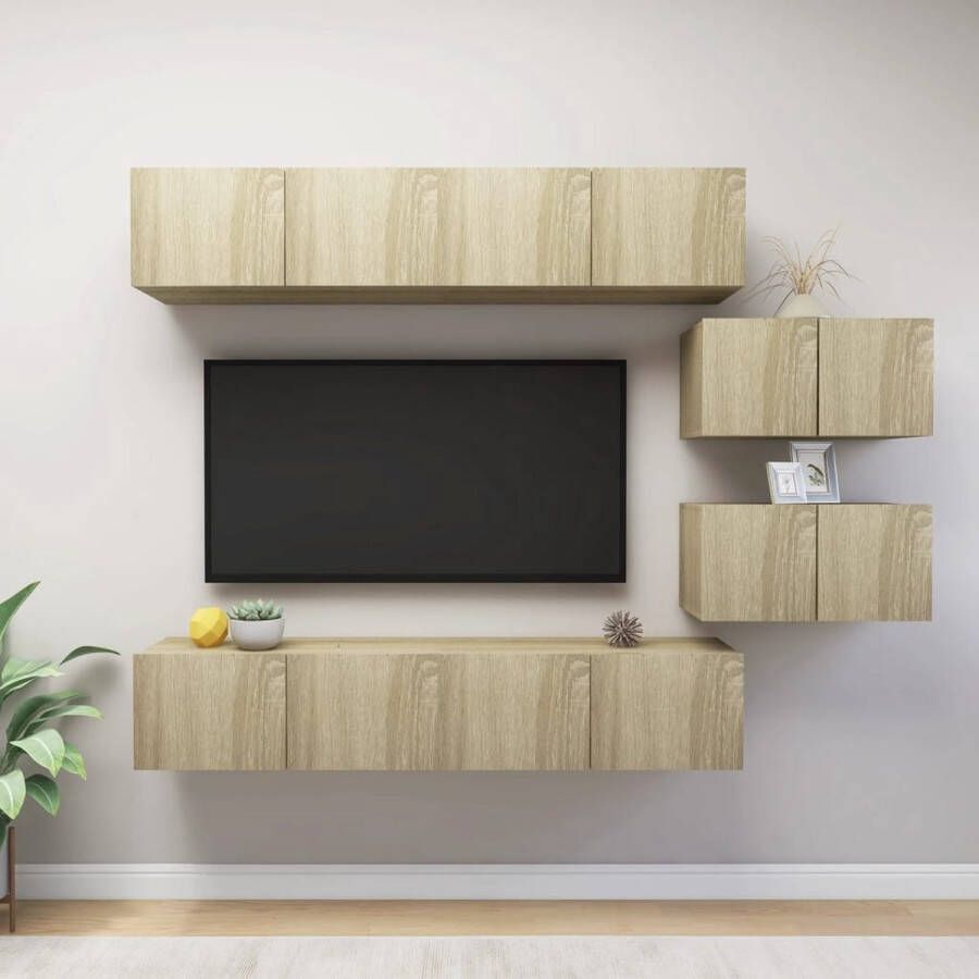The Living Store TV meubelset Serie- Hangende TV-kasten Afmeting- 80 x 30 x 30 cm Kleur- Sonoma Eiken Spaanplaat - Foto 2