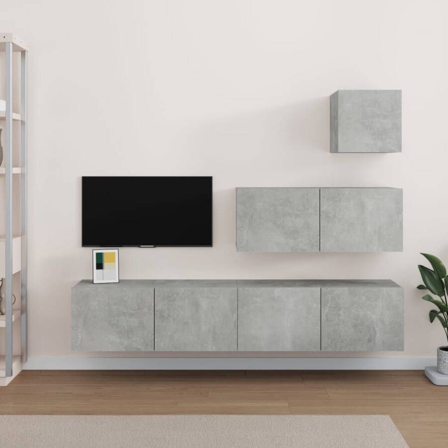 The Living Store TV-meubelset Serie Modern Design Duurzaam bewerkt hout Voldoende opbergruimte Wandmontage Betongrijs - Foto 2