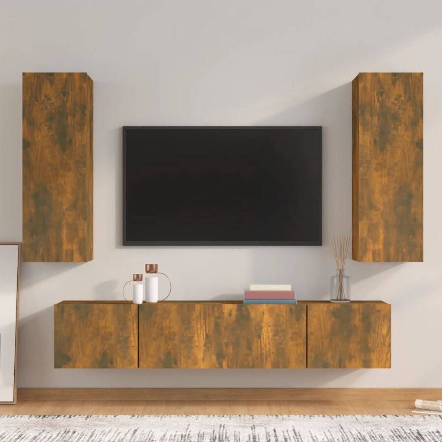 The Living Store Tv-meubelset Smoked Oak 2x 80x30x30 cm 2x 30.5x30x90 cm - Foto 2