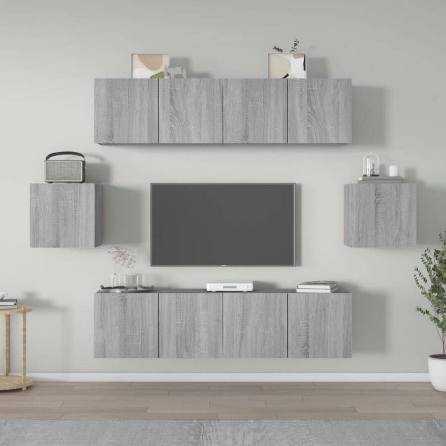 The Living Store Tv-meubelset Sonoma Eiken 4x 2 deuren + 2x 1 deur Grijs Hoge kwaliteit - Foto 2