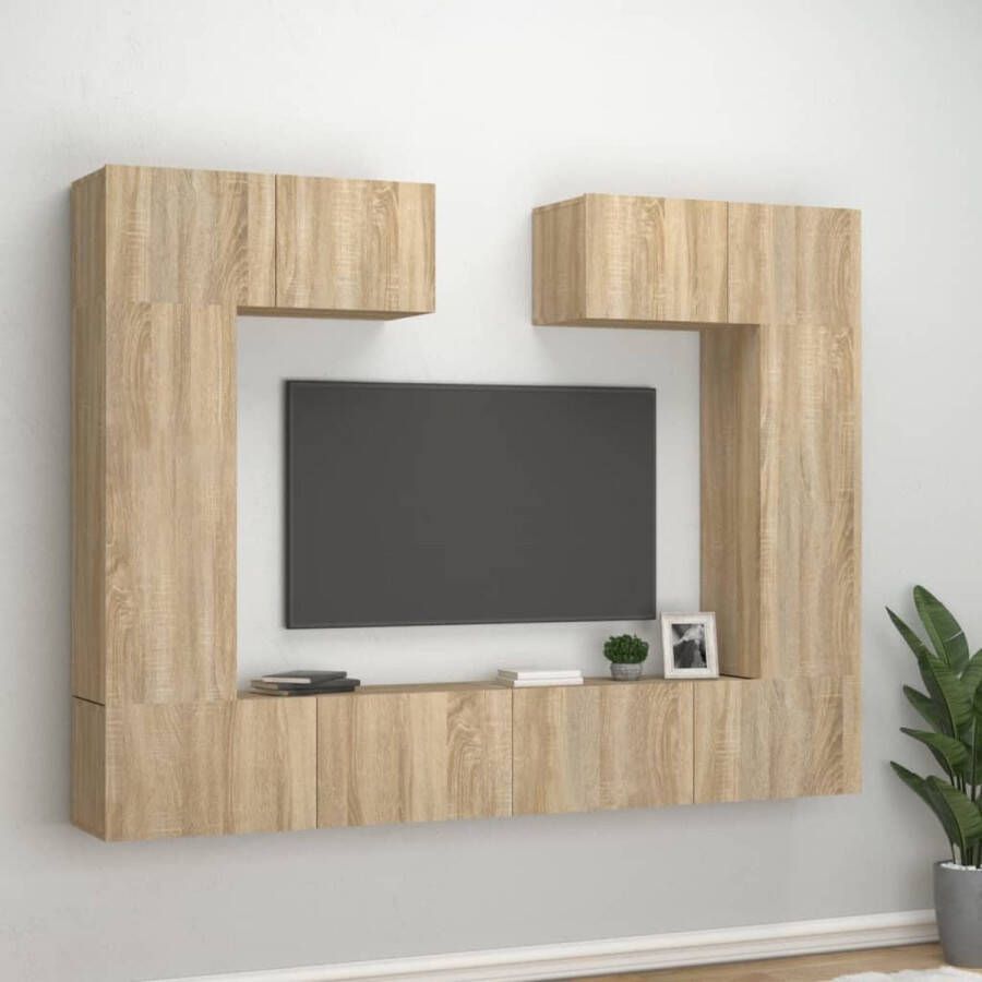 The Living Store Tv-meubelset Sonoma eiken 80x30x30 cm 30.5x30x90 cm 100x30x30 cm Tv-meubel Salontafel Houten Tv-stand Wandmontage Bruine Tv-kast - Foto 4