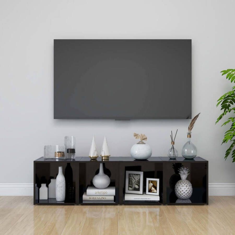 The Living Store TV-Meubelset Spaanplaat 37 x 35 x 37 cm Hoogglans zwart - Foto 2