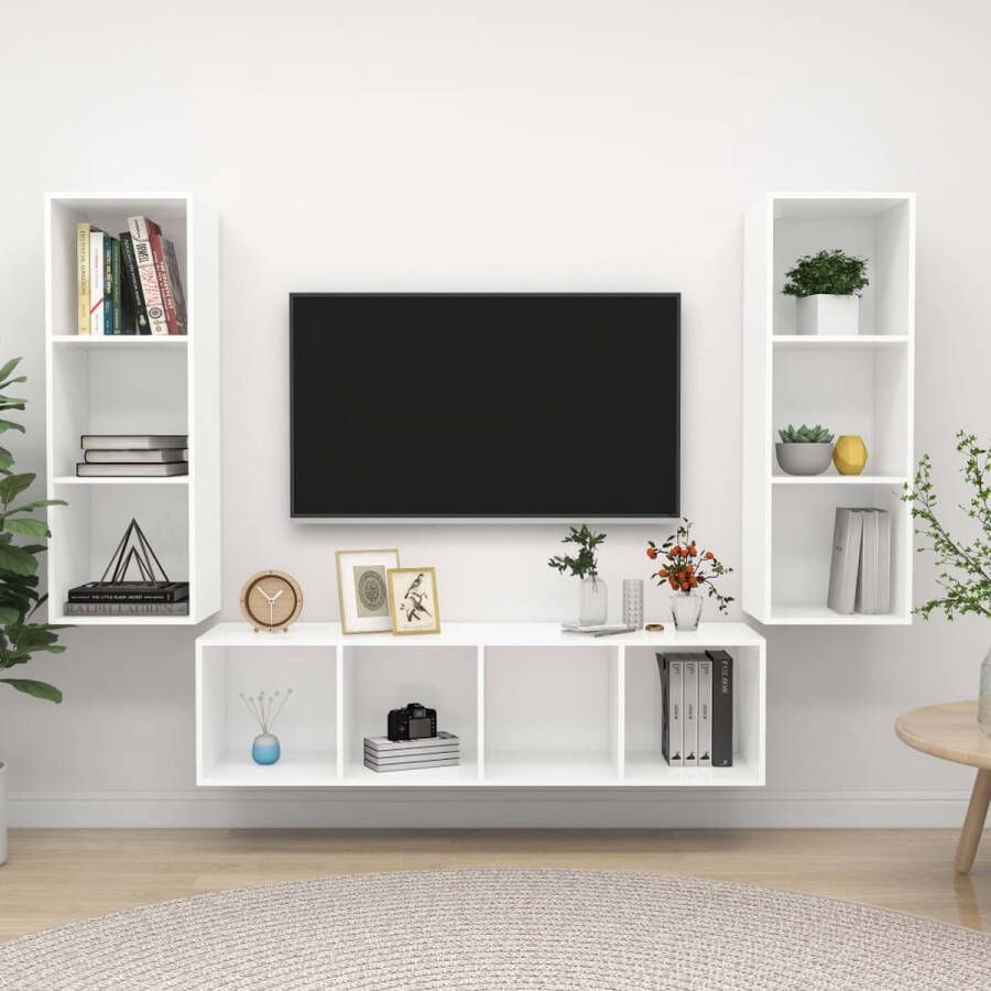 The Living Store Televisiewandmeubel TV-meubel set 37 x 37 x 107 cm 37 x 37 x 142.5 cm Wit Spaanplaat - Foto 2