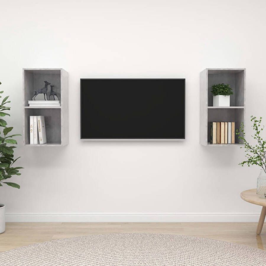 The Living Store tv-meubelset Wandmontage 2 vakken 37 x 37 x 72 cm Betongrijs materiaal Montage vereist - Foto 2