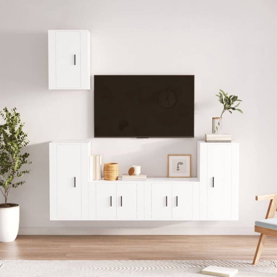 The Living Store TV-meubelset Wit 57 x 34.5 x 40 cm 40 x 34.5 x 80 cm 40 x 34.5 x 60 cm TV-meubel Salontafel Witte Meubels Houten Meubels Wandmontage - Foto 3