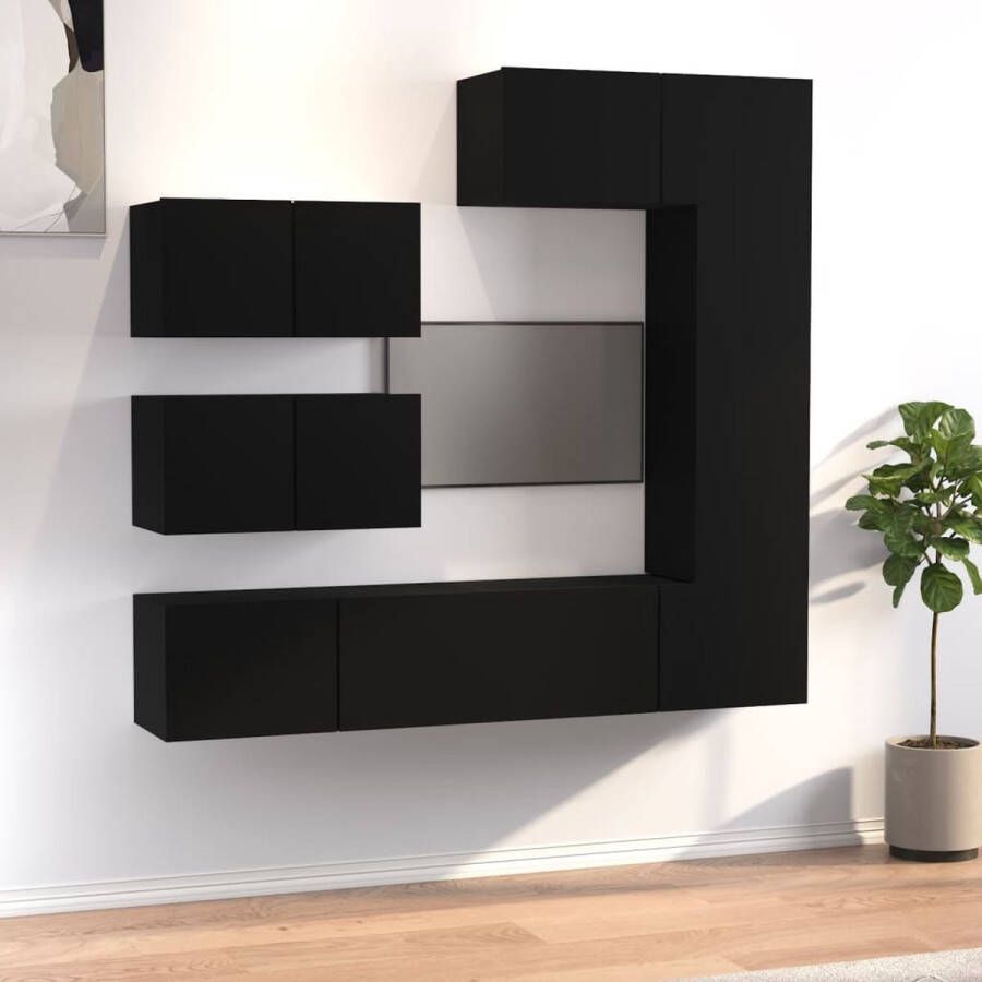 The Living Store TV-meubelset Zwart 3x 80x30x30cm + 1x 30.5x30x90cm + 2x 60x30x30cm - Foto 2