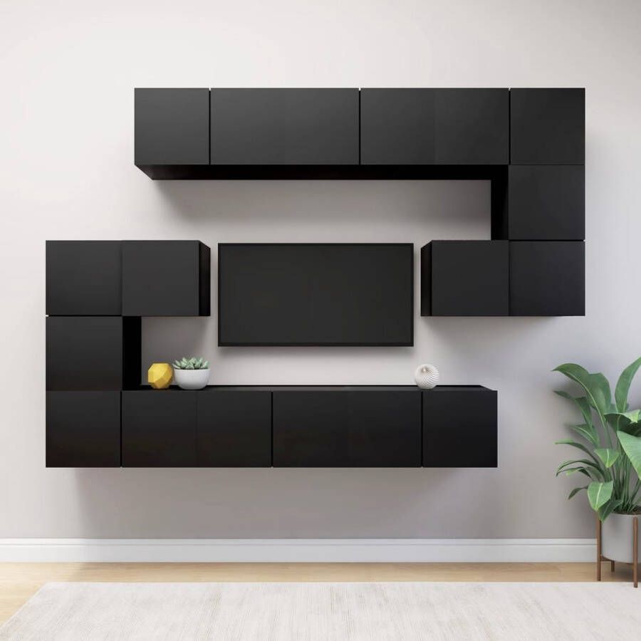 The Living Store Tv-meubelset Zwart 8x 60x30x30 cm + 2x 30.5x30x30 cm Stevig spaanplaat - Foto 2