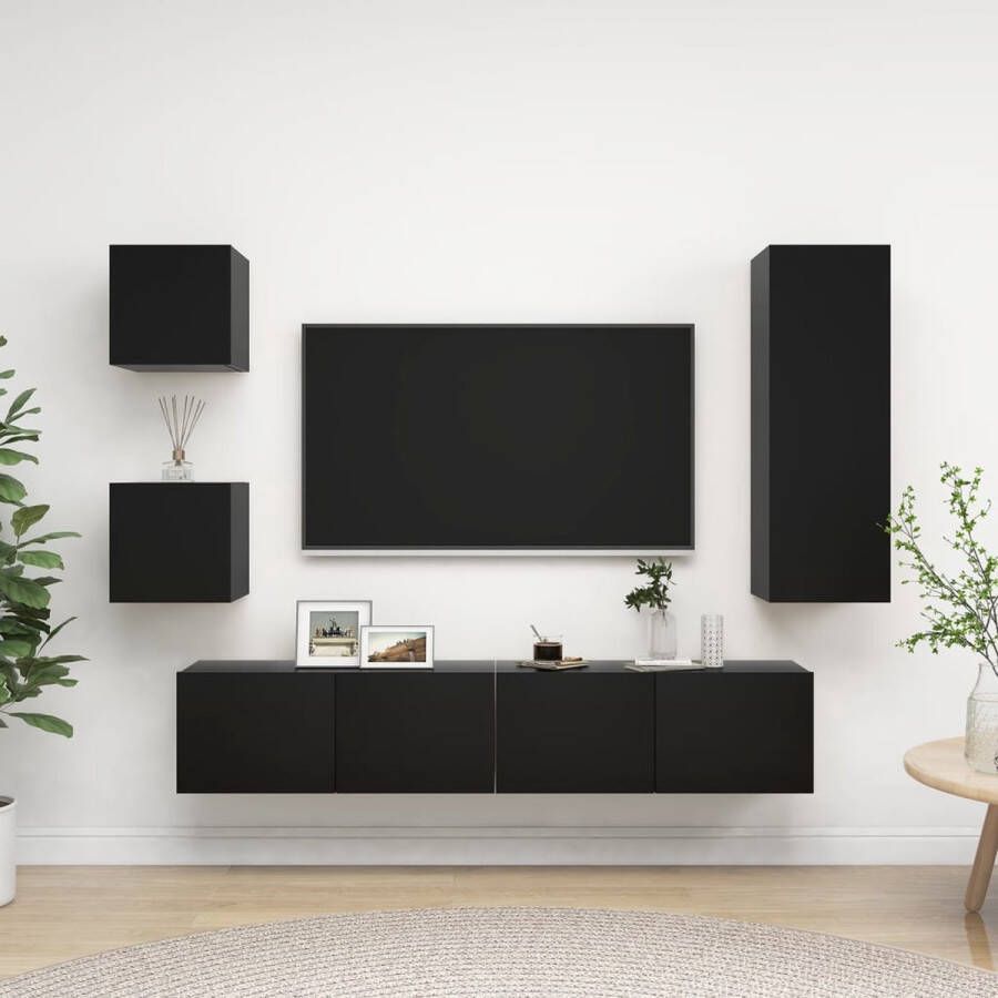 The Living Store TV-meubelset zwart spaanplaat 1x 30.5x30x90 cm 2x 80x30x30 cm 2x 30.5x30x30 cm - Foto 2