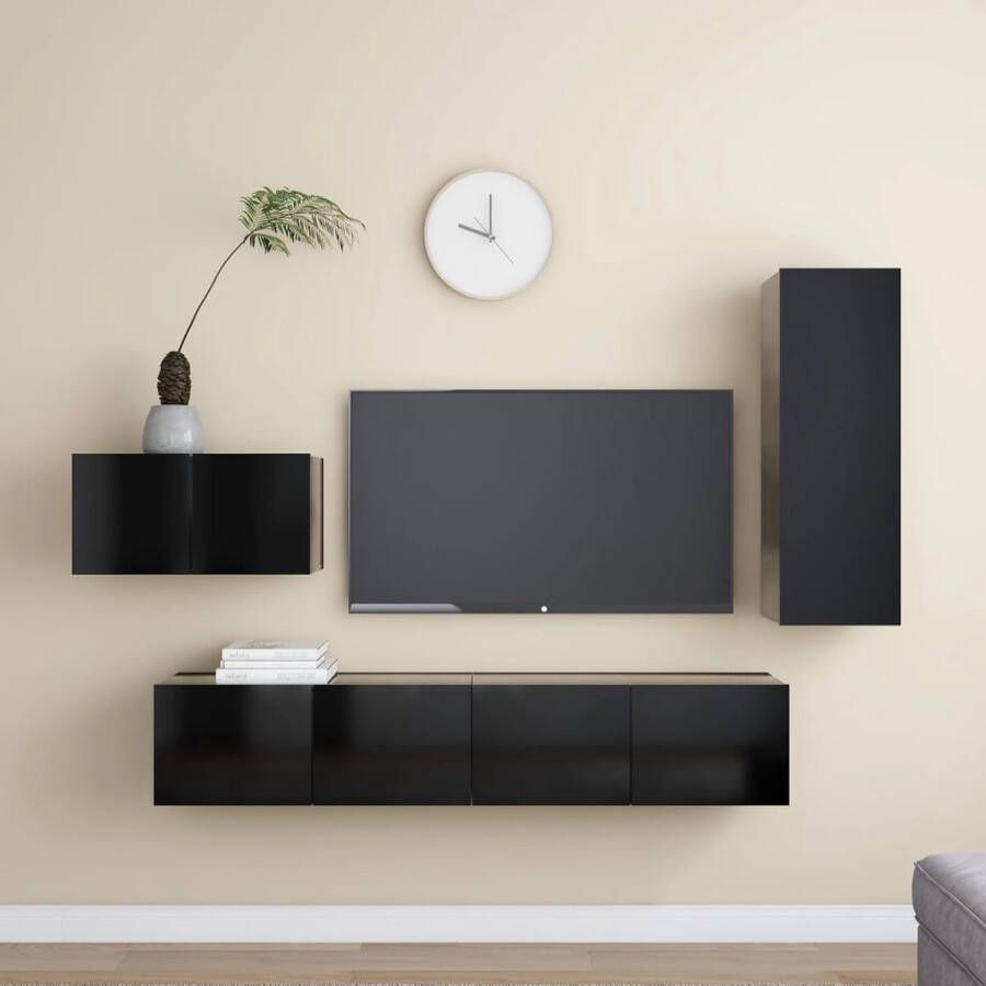 The Living Store TV-meubelset zwart spaanplaat 60 x 30 x 30 cm 30.5 x 30 x 90 cm 80 x 30 x 30 cm - Foto 2