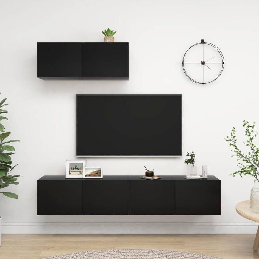 The Living Store TV-meubelset zwart spaanplaat 80 x 30 x 30 cm 3x tv-meubel - Foto 2