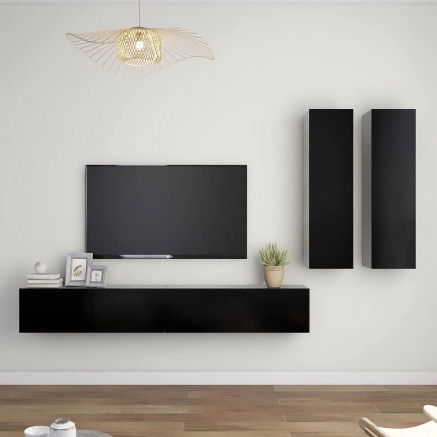 The Living Store tv-meubelset zwart spaanplaat wandbevestiging 2x 30.5x30x110cm 2x 100x30x30cm - Foto 2