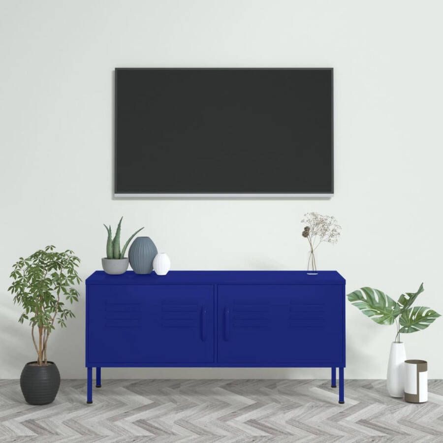 The Living Store TV-Standaard Marineblauw 105 x 35 x 50 cm Stalen Constructie - Foto 2
