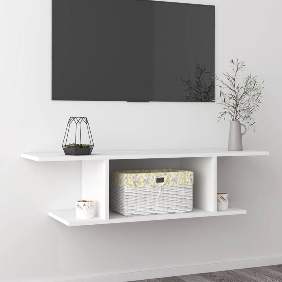 The Living Store TV wandkast trendy en praktisch wit 103 x 30 x 26.5 cm bewerkt hout - Foto 2