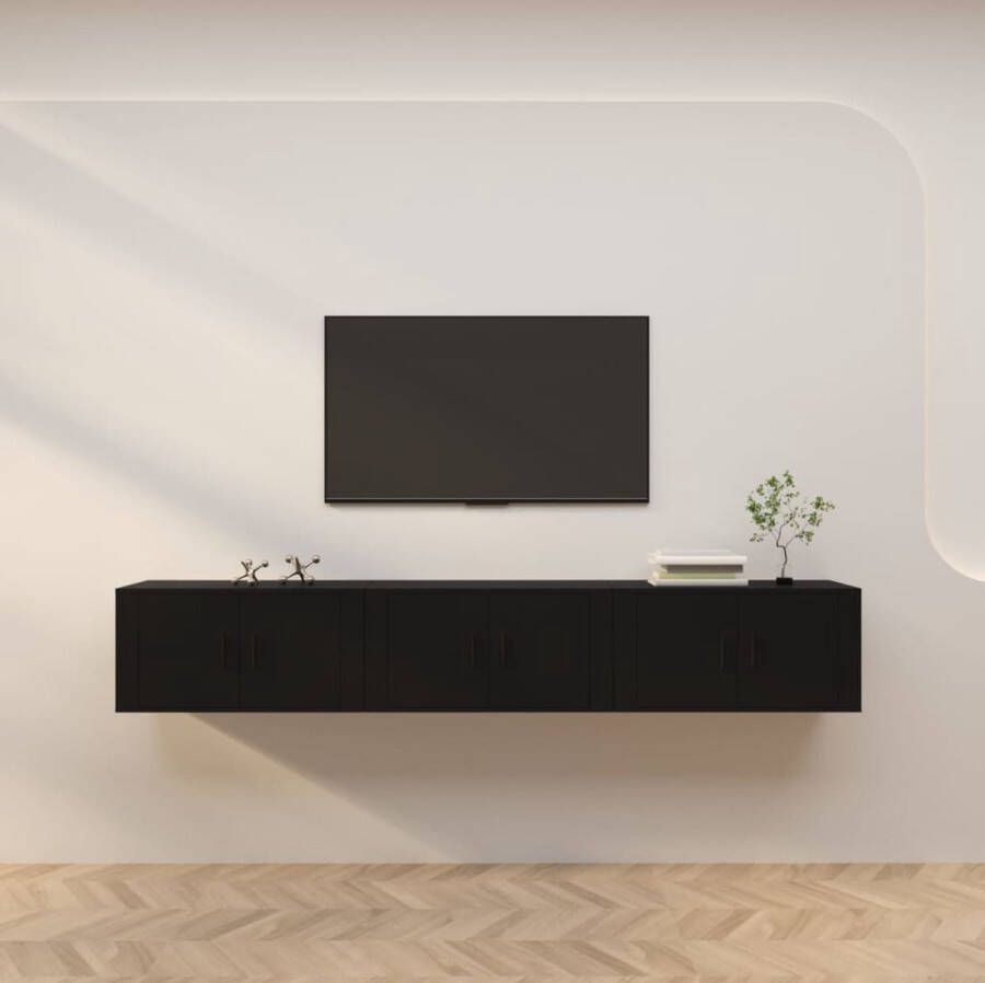The Living Store TV-wandmeubel 3 stuks zwart 80 x 34.5 x 40 cm Duurzaam hout Wandgemonteerd - Foto 2