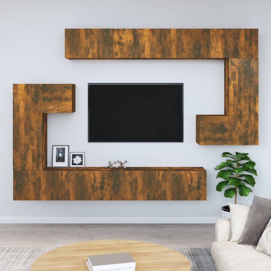 The Living Store TV meubelset 2x S 2x M 4x L Gerookt eiken Bewerkt hout Decoratief en praktisch Vochtbestendig Gemakkelijk schoon te maken - Foto 2