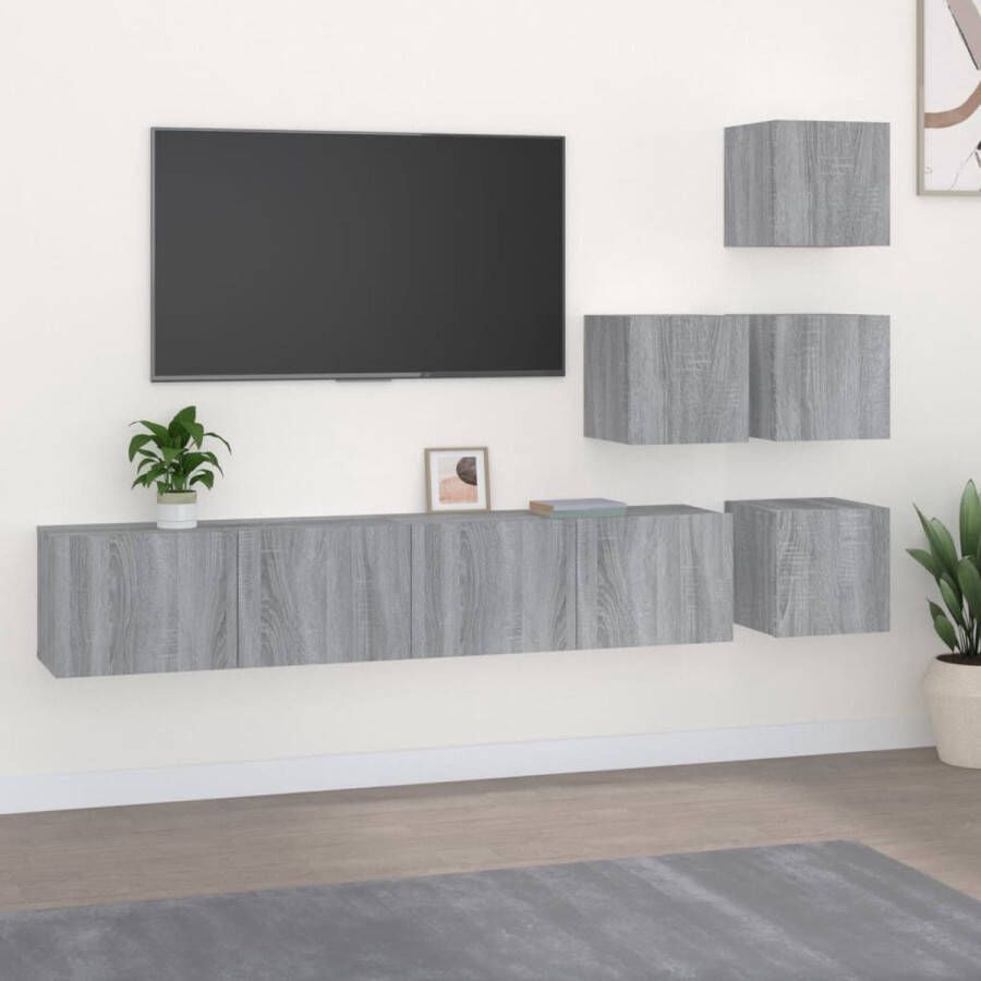 The Living Store Tv-meubelset grijs sonoma eiken 30.5 x 30 x 30 cm en 80 x 30 x 30 cm bewerkt hout - Foto 2