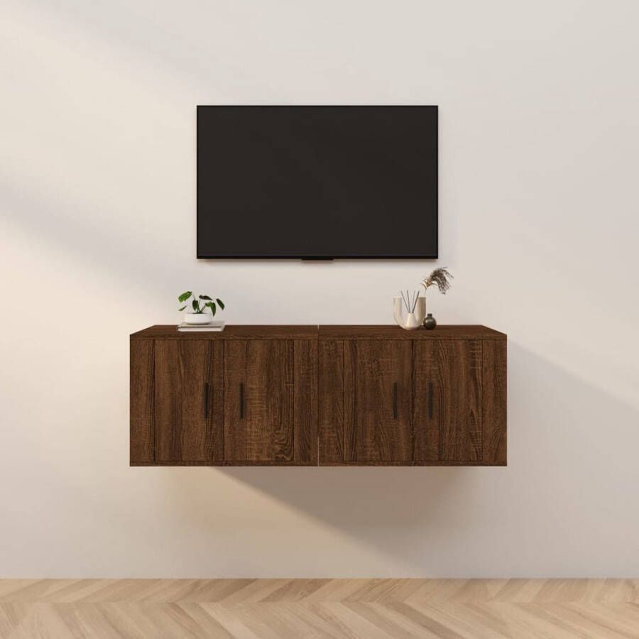 The Living Store TV Wandmeubel Bruineiken 57 x 34.5 x 40 cm Duurzaam hout Voldoende opbergruimte Wandgemonteerde functie Stevig blad Praktische deuren 2 stuks - Foto 2