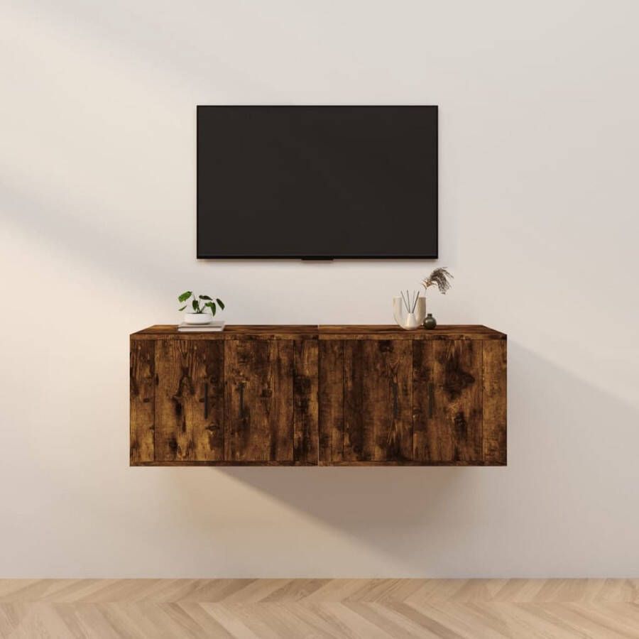 The Living Store TV-wandmeubel Gerookt eiken 57 x 34.5 x 40 cm Strak en klassiek design Duurzaam materiaal TV-meubel Wandmontage Bruin Houten TV-stand Tv Kast - Foto 3
