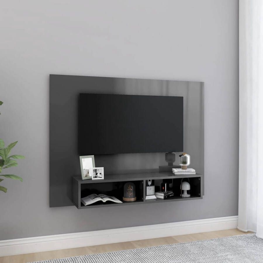 The Living Store Tv-wandmeubel Hifi-kast Hoogglans grijs 120 x 23.5 x 90 cm Montage vereist - Foto 2
