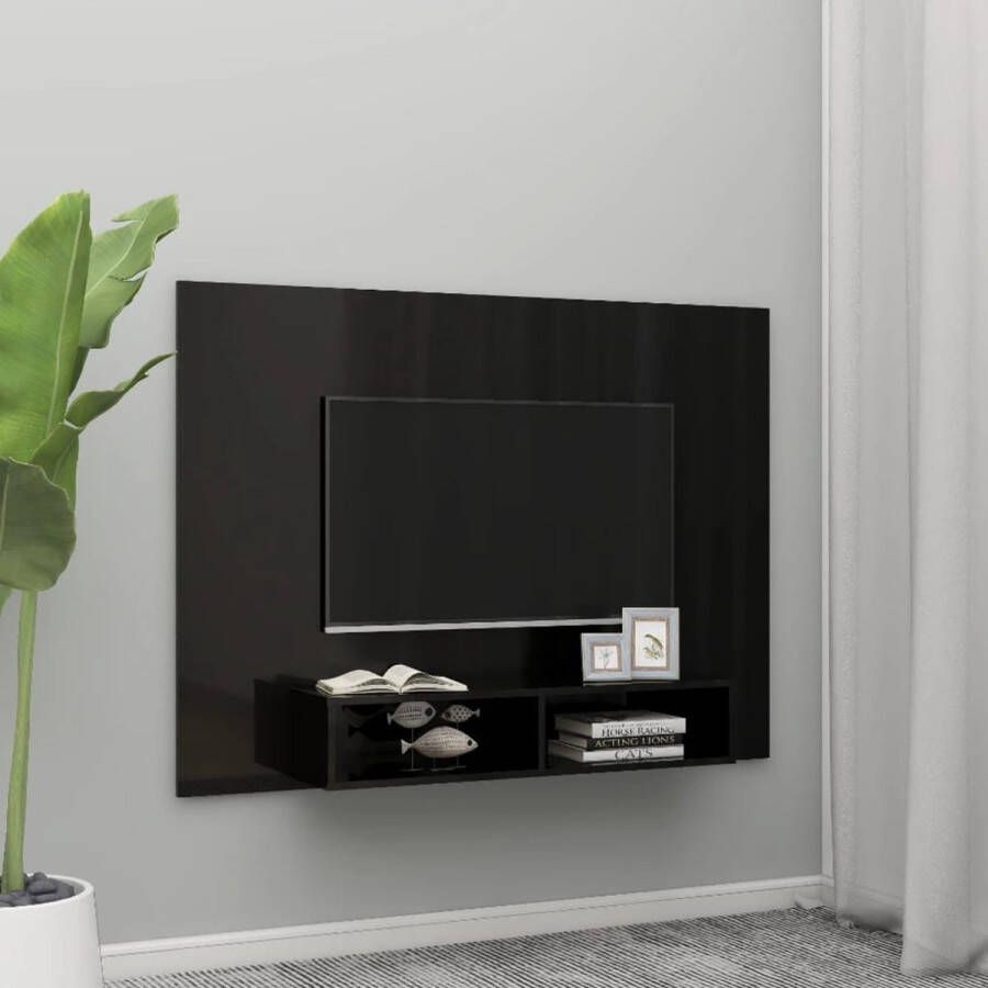 The Living Store TV-wandmeubel Hifi-kast Hoogglans zwart 135 x 23.5 x 90 cm Spaanplaat - Foto 2