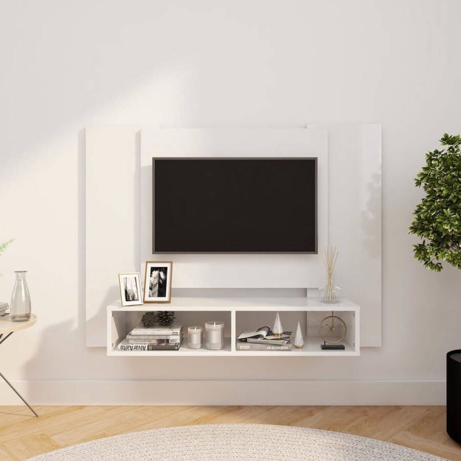The Living Store TV-wandmeubel Hoogglans wit 120 x 23.5 x 90 cm Spaanplaat - Foto 2