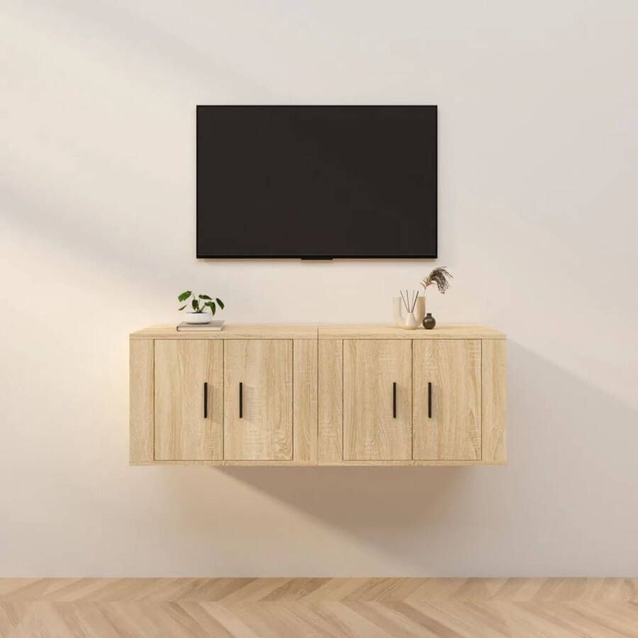 The Living Store Tv wandmeubel Sonoma eiken 57 x 34.5 x 40 cm (B x D x H) 2 stuks - Foto 2