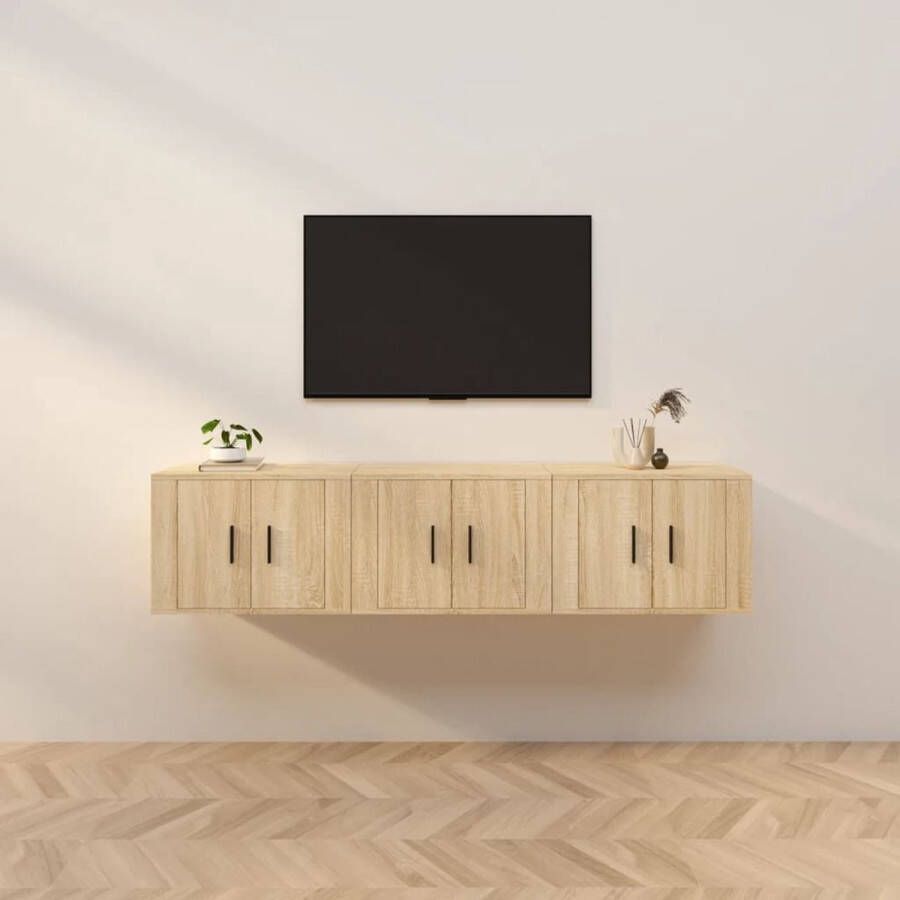 The Living Store TV Wandmeubel Sonoma Eiken Set van 3 57 x 34.5 x 40 cm Bewerkt hout - Foto 2