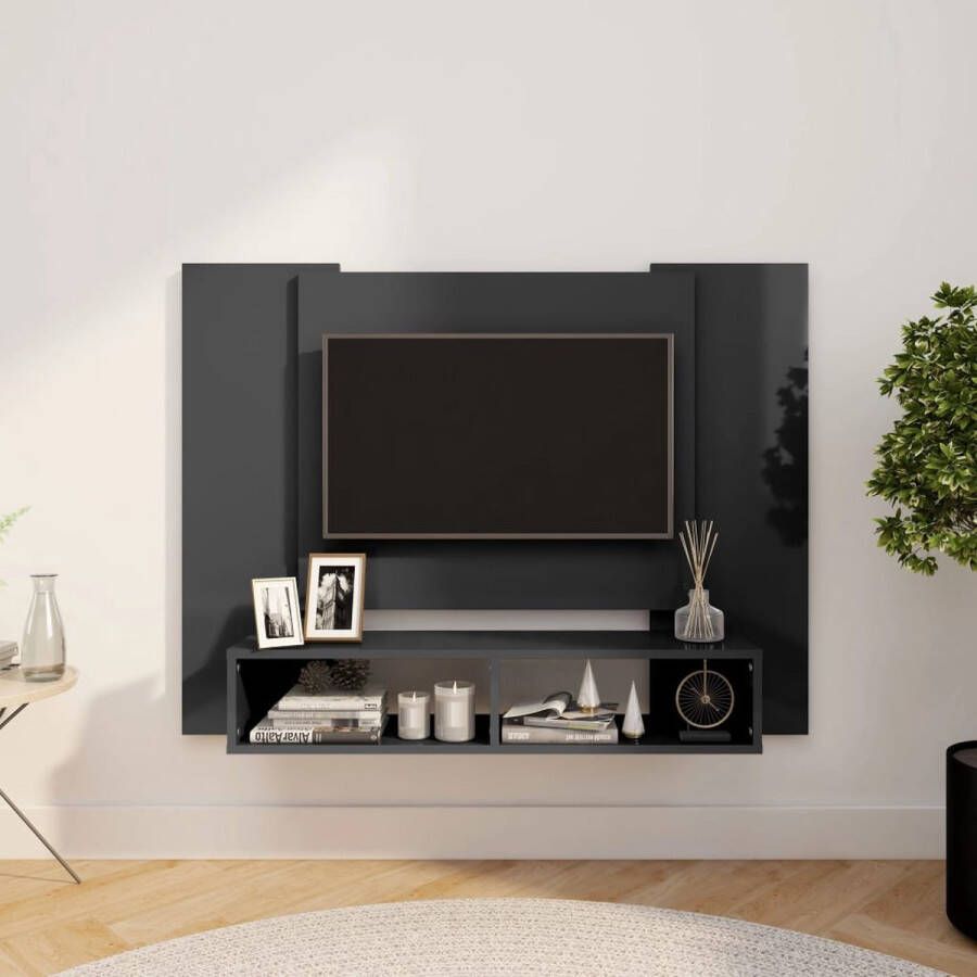 The Living Store TV-wandmeubel Hoogglans grijs 120 x 23.5 x 90 cm Duurzaam spaanplaat - Foto 2