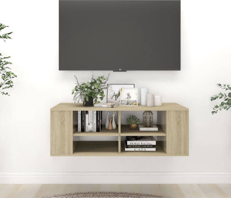 The Living Store TV wandmeubel verstelbare schappen 2-laagse kast sonoma eiken 102 x 35 x 35 cm montage vereist - Foto 2