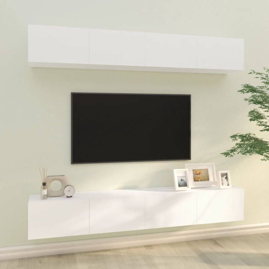 The Living Store Wandgemonteerde Tv-meubelen Klassiek Ontwerp Tv-meubels 100 x 30 x 30 cm Kleur- Wit Materiaal- Bewerkt hout - Foto 2