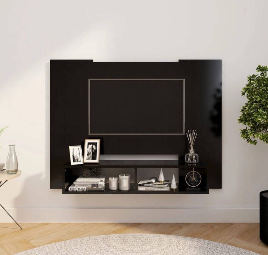 The Living Store TV-wandmeubel zwart spaanplaat 120 x 23.5 x 90 cm ruimtebesparend - Foto 2