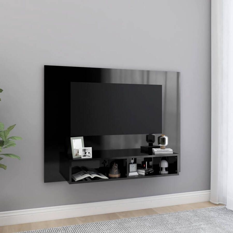 The Living Store TV-wandmeubel Hifi-kast Hoogglans zwart 120 x 23.5 x 90 cm Montage vereist - Foto 2