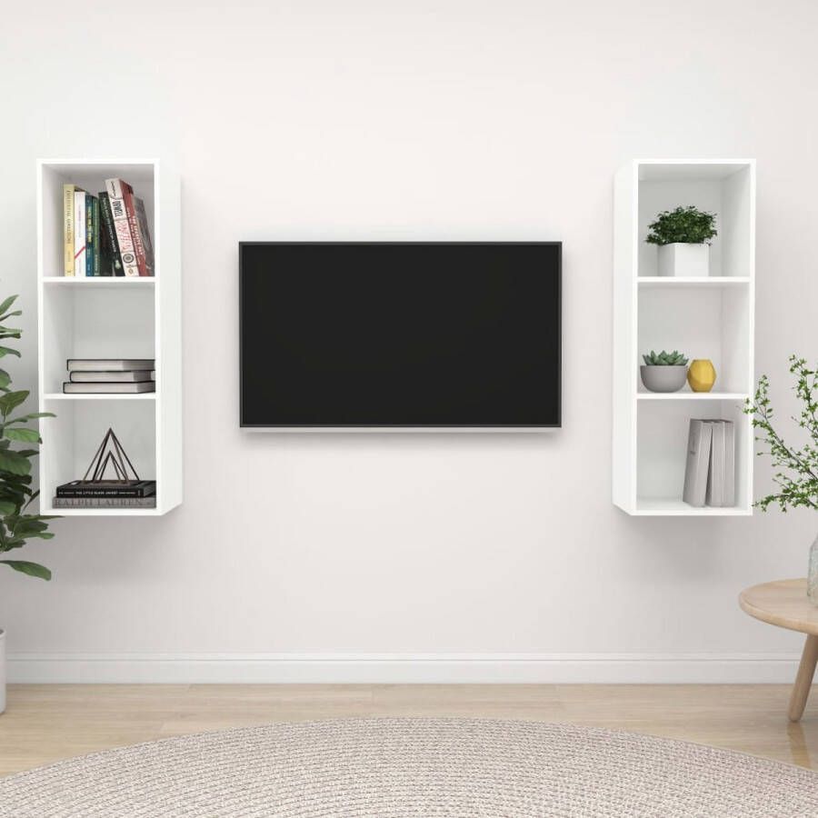The Living Store tv-meubelset televisiewandmeubel 37 x 37 x 107 cm wit spaanplaat - Foto 2