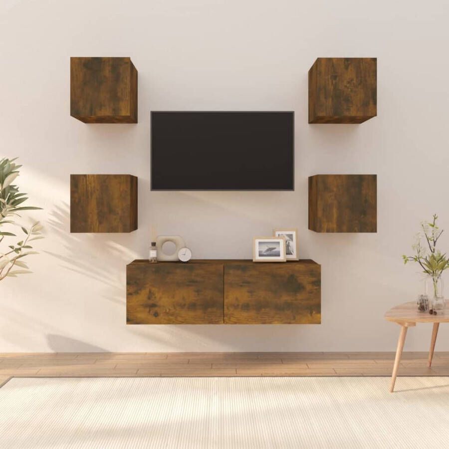 The Living Store TV-meubelset Gerookt eiken 4x (S) 30.5x30x30cm + 1x (L) 100x30x30cm - Foto 2