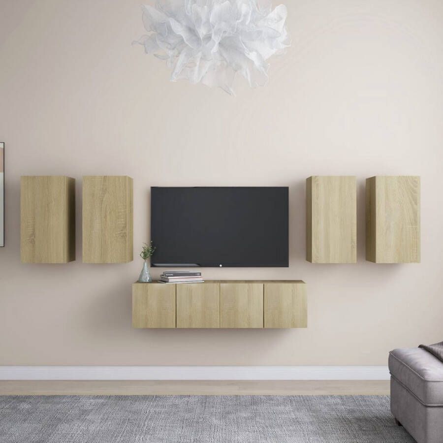 The Living Store TV-Wandmeubelset 4x 30.5x30x60cm + 2x 60x30x30cm Sonoma eiken Montage vereist - Foto 2