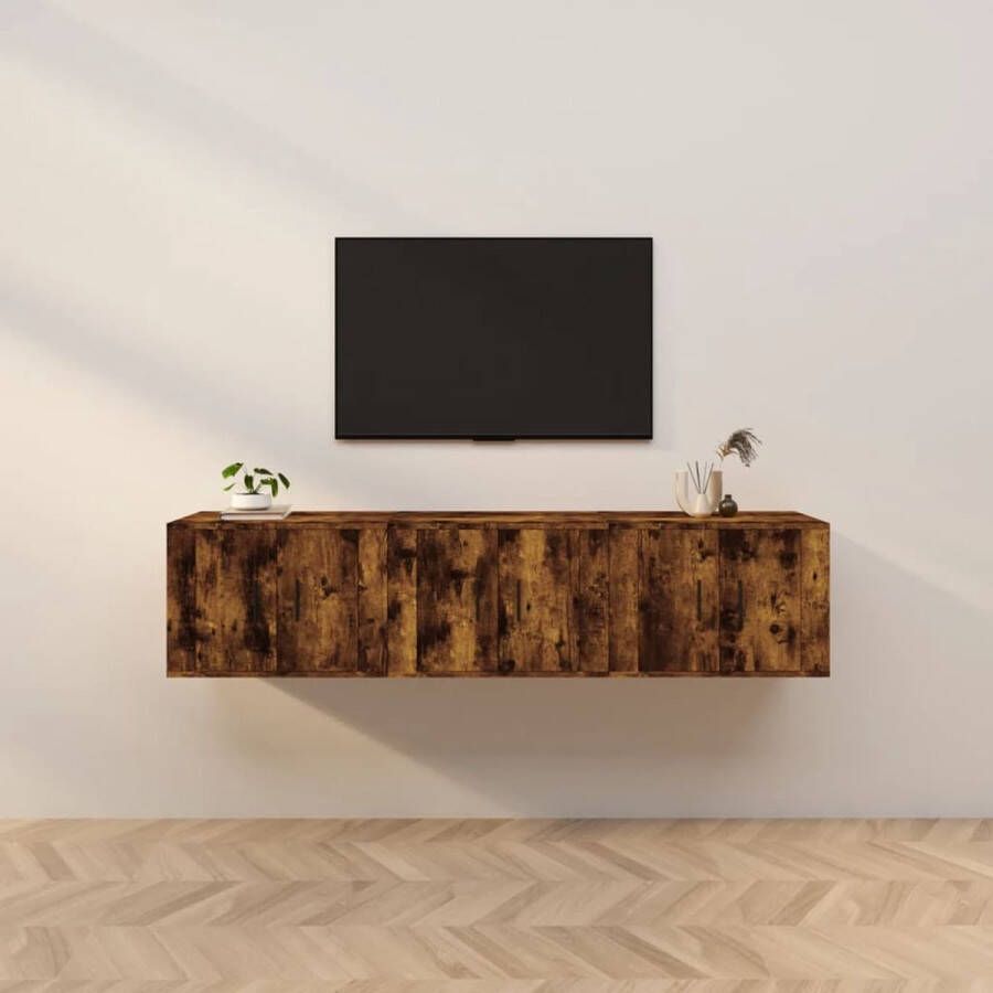 The Living Store TV wandmeubelset wandgemonteerd TV-kast van bewerkt hout 57x34.5x40 cm gerookt eiken - Foto 2
