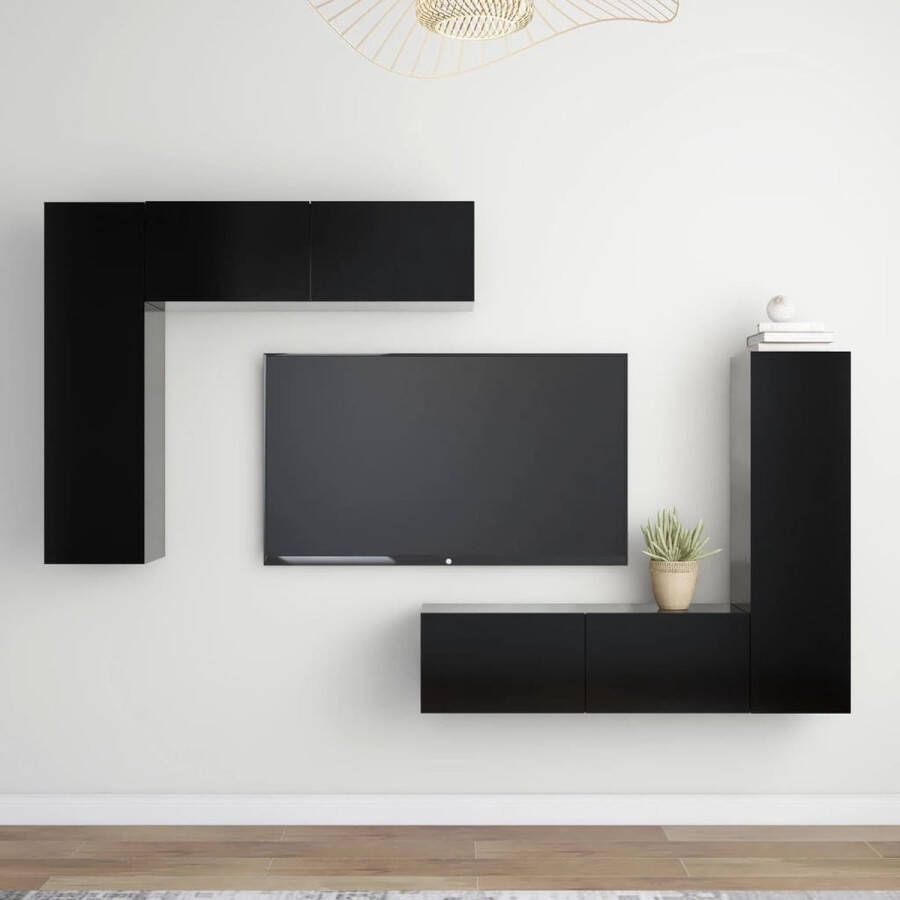 The Living Store TV-wandmeubelset zwart 30.5 x 30 x 110 cm voldoende opbergruimte - Foto 2