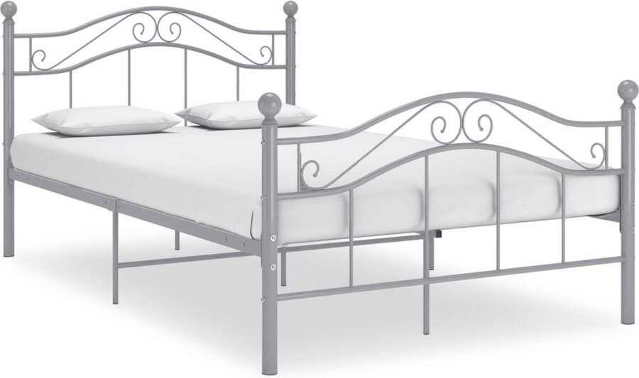 The Living Store Tweepersoonsbed Bedframe van gepoedercoat metaal 209 x 127 x 92.5 cm Grijs