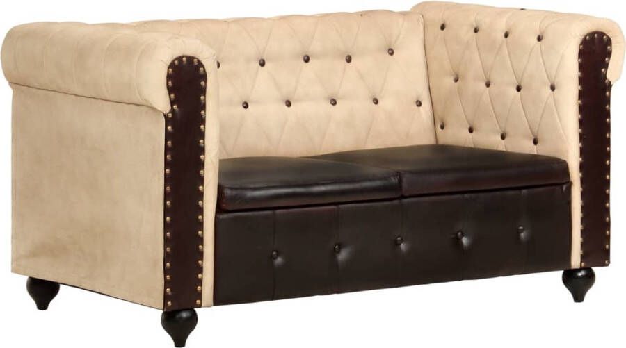 The Living Store Tweezitsbank Chesterfield-stijl echt leer bruin Bank