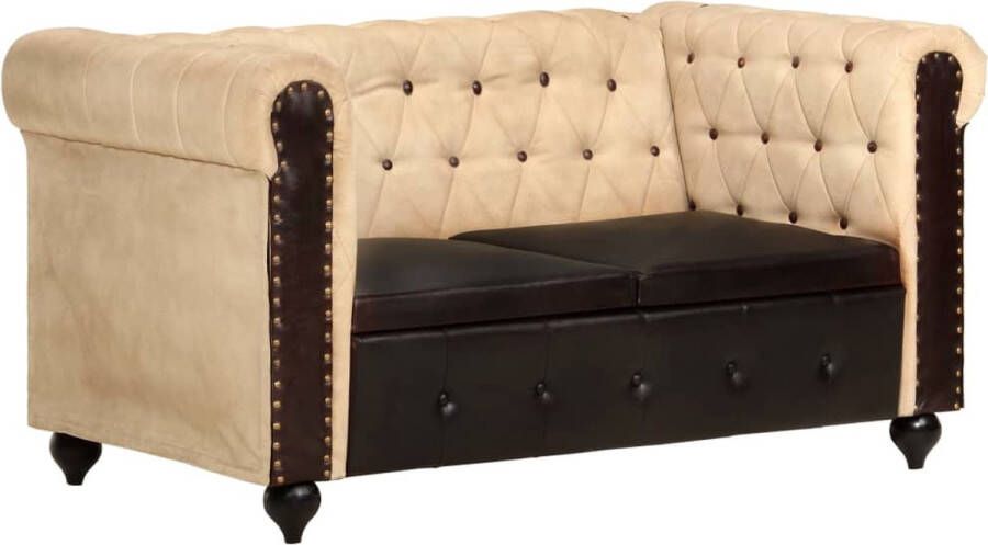 The Living Store Tweezitsbank Chesterfield-stijl echt leer bruin Bank