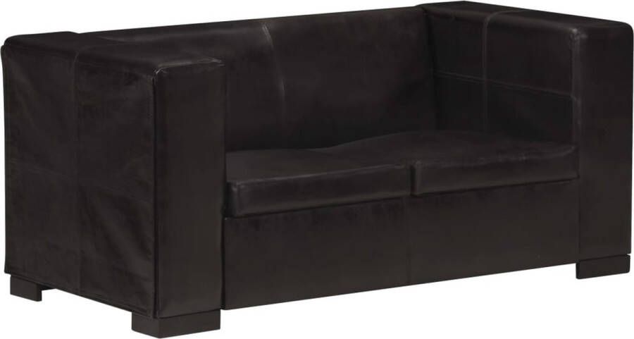 The Living Store 2-zitsbank Vintage Echt Geitenleer Zwart 145 x 69 x 68 cm Massief Acaciahout - Foto 2