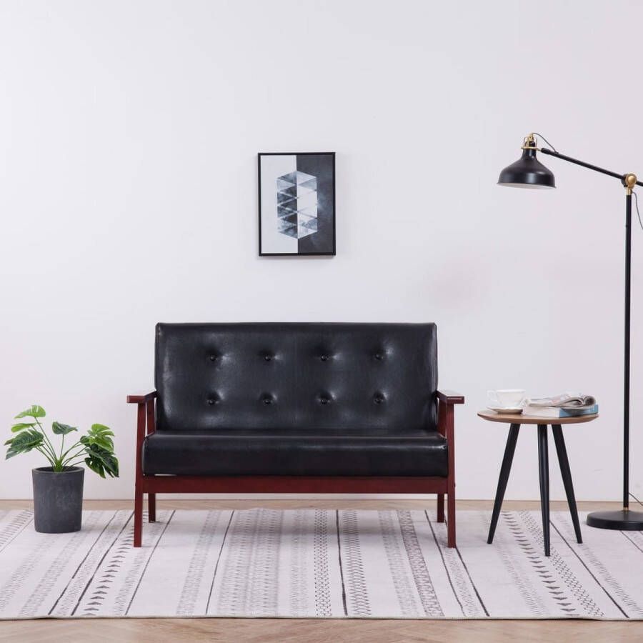 The Living Store Retro Sofa 113.5 x 67 x 73.5 cm Zwart Houten Frame Kunstleren Bekleding - Foto 2