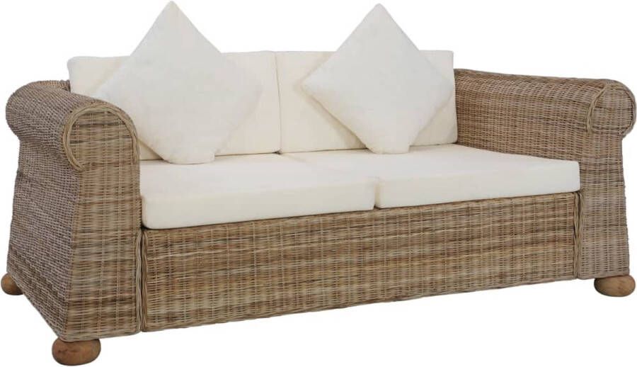 The Living Store Rattan Sofa Natuurlijk Fitrit Rattan 155 x 78 x 67 cm Crèmewit Linnen Kussens - Foto 2