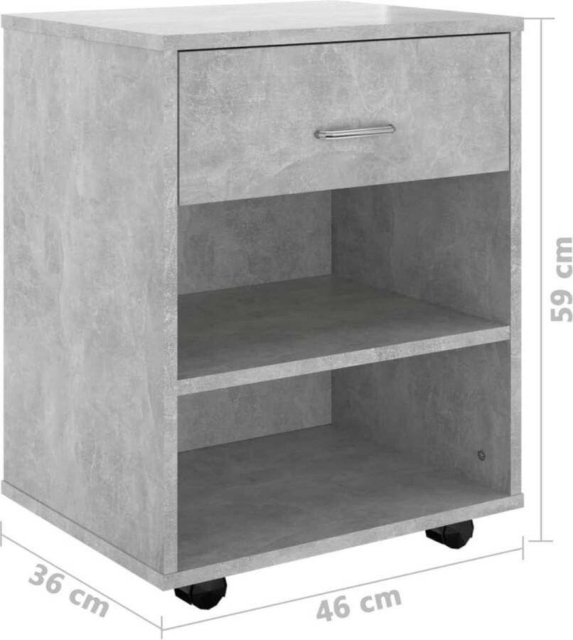 The Living Store Verrijdbare kast Betongrijs 46 x 36 x 59 cm Duurzaam en functioneel Rolkast Opbergkast Kasten Meubilair Houten Kast - Foto 2