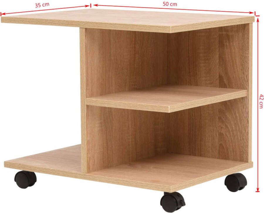 The Living Store Verrijdbare Plankenkast Eiken 50x35x42 cm Met opbergvakken en wieltjes Plankenschrank Rollageschrank Opslagkast Meubilair Eiken Kleur - Foto 4